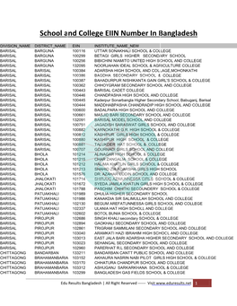 School and College EIIN Number in Bangladesh