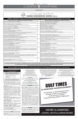 Gulf Times 1 Thursday, March 15, 2018 CLASSIFIED ADVERTISING