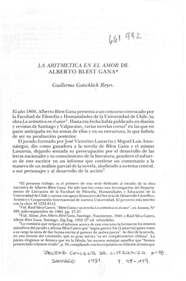 LA ARITMETICA EN EL AMOR DE ALBERTO BLEST GANA* Guillermo