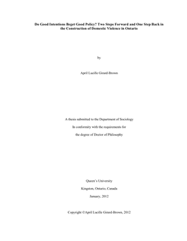 Do Good Intentions Beget Good Policy? Two Steps Forward and One Step Back in the Construction of Domestic Violence in Ontario