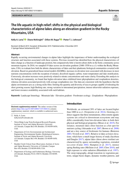 Shifts in the Physical and Biological Characteristics of Alpine Lakes Along an Elevation Gradient in the Rocky Mountains, USA