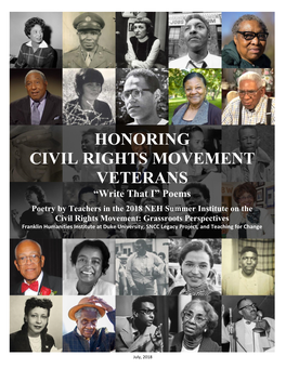 HONORING CIVIL RIGHTS MOVEMENT VETERANS “Write That I” Poems