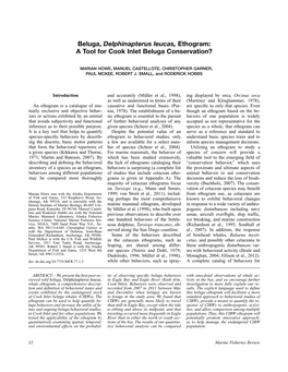 Beluga, Delphinapterus Leucas, Ethogram: a Tool for Cook Inlet Beluga Conservation?