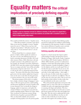 Equality Matters the Critical Implications of Precisely Defining Equality