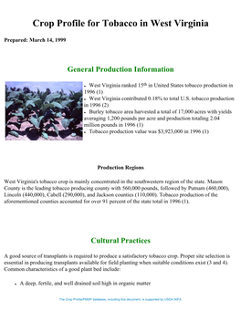 Crop Profile for Tobacco in West Virginia