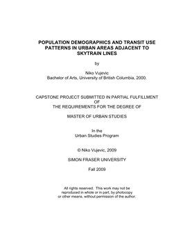 Population Demographics and Transit Use Patterns in Urban Areas Adjacent to Skytrain Lines