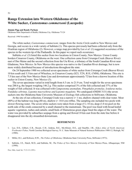 Range Extension Into Western Oklahoma of the White Sucker, Castostomus Commersoni (Lacepede)