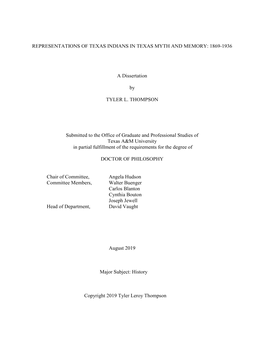 Representations of Texas Indians in Texas Myth and Memory: 1869-1936