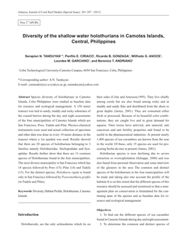 Diversity of the Shallow Water Holothurians in Camotes Islands, Central, Philippines