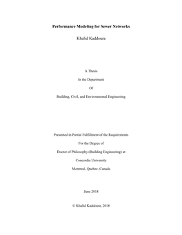 Performance Modeling for Sewer Networks Khalid Kaddoura