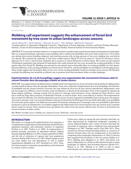 Mobbing Call Experiment Suggests the Enhancement of Forest Bird Movement by Tree Cover in Urban Landscapes Across Seasons