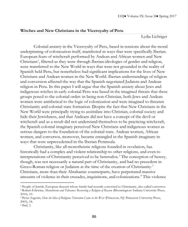 Witches and New Christians in the Viceroyalty of Peru Lydia Lichtiger