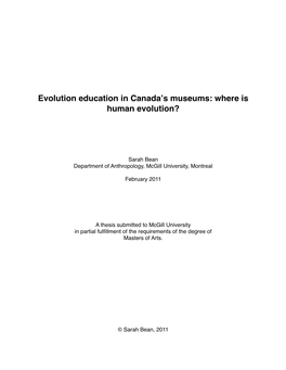 Evolution Education in Canadaʼs Museums: Where Is Human Evolution?