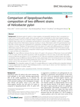 Comparison of Lipopolysaccharides Composition of Two Different Strains of Helicobacter Pylori Kristy Leker1†, Ivonne Lozano-Pope1†, Keya Bandyopadhyay2, Biswa P