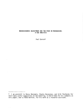 Macroeconomic Adjustment and the Poor in Madagascar: a Cge Analysis