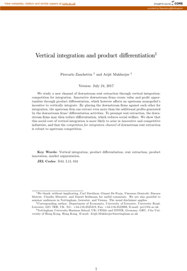 Vertical Integration and Product Differentiation1