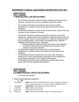 Addendum to Rezac Auditorium Lighting Rfp P1617-M-5