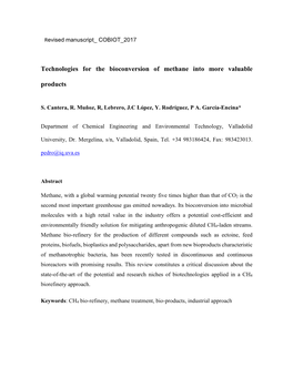 Technologies for the Bioconversion of Methane Into More Valuable Products