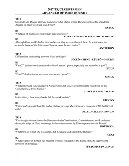 2017 Tsjcl Certamen Advanced Division Round 1