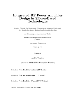 Integrated RF Power Amplifier Design in Silicon-Based Technologies