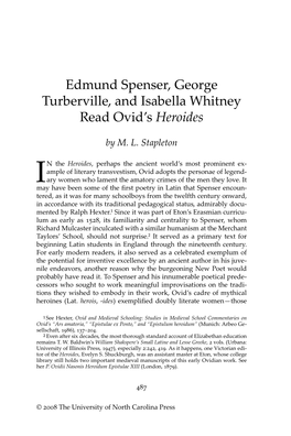 Edmund Spenser, George Turberville, and Isabella Whitney Read Ovid's