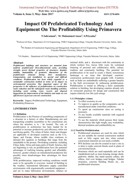 Impact of Prefabricated Technology and Equipment on the Profitability Using Primavera