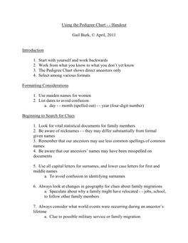 Using the Pedigree Chart - - Handout