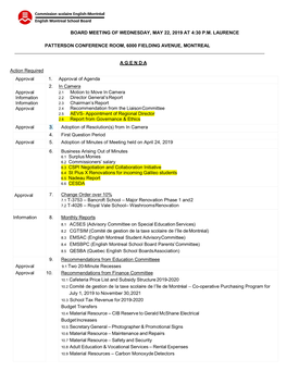 Board Meeting of Wednesday, May 22, 2019 at 4:30 P.M. Laurence