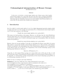 Cohomological Interpretation of Brauer Groups 20172252 Seewoo Lee