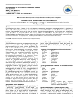 Phytochemical and Pharmacological Studies on Polyalthia Longifolia