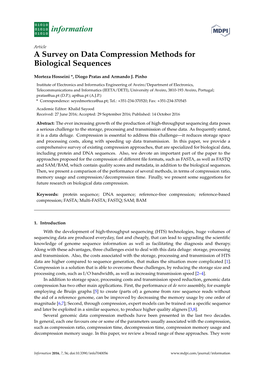 A Survey on Data Compression Methods for Biological Sequences