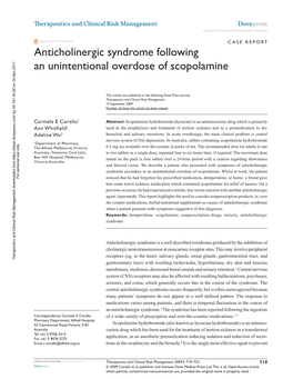 Anticholinergic Syndrome Following an Unintentional Overdose of Scopolamine