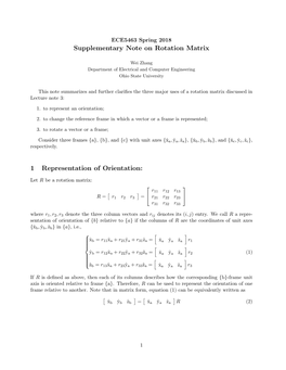 Supplementary Note on Rotation Matrix 1 Representation Of