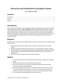 Extraction and Purification of Sorghum Tannin