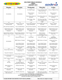 Monday Tuesday Wednesday Thursday Friday 1/1 1/2 1/3 1/4 1/5 Sea Shaped Nuggets Tomato Soup with Grilled Cheese Or Pepperoni Pizza Turkey and Cheese