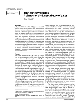 John James Waterston a Pioneer of the Kinetic Theory of Gases Jaime Wisniak*