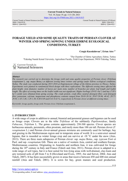 Forage Yield and Some Quality Traits of Persian Clover at Winter and Spring Sowing Under Edirne Ecological Conditions, Turkey