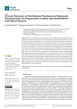 Clinical Outcomes of Interlaminar Percutaneous Endoscopic Decompression for Degenerative Lumbar Spondylolisthesis with Spinal Stenosis