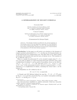 A GENERALIZATION of DOUADY's FORMULA Gamaliel Blé Carlos Cabrera (Communicated by Enrique Pujals) 1. Introduction. in This Pa