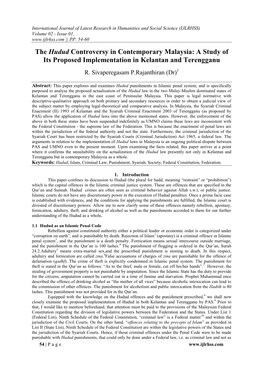 The Hudud Controversy in Contemporary Malaysia: a Study of Its Proposed Implementation in Kelantan and Terengganu