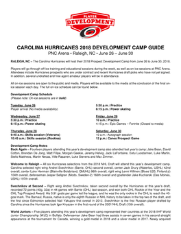 CAROLINA HURRICANES 2018 DEVELOPMENT CAMP GUIDE PNC Arena • Raleigh, NC • June 26 – June 30