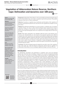 Vegetation of Akkerendam Nature Reserve, Northern Cape: Delineation and Dynamics Over 100 Years