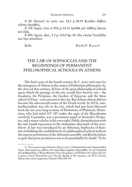 The Law of Sophocles and the Beginnings of Permanent Philosophical Schools in Athens