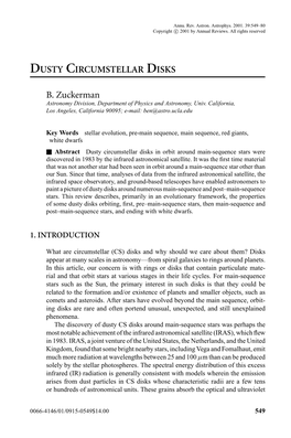 DUSTY CIRCUMSTELLAR DISKS B. Zuckerman