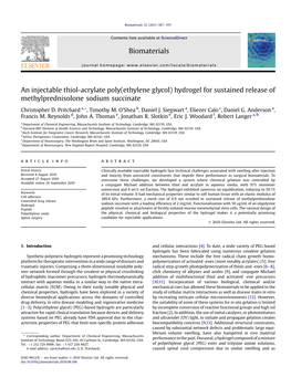 An Injectable Thiol-Acrylate Poly(Ethylene Glycol) Hydrogel for Sustained Release of Methylprednisolone Sodium Succinate