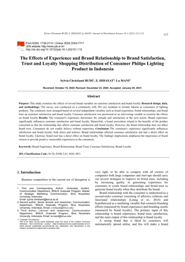 The Effects of Experience and Brand Relationship to Brand Satisfaction, Trust and Loyalty Shopping Distribution of Consumer Philips Lighting Product in Indonesia