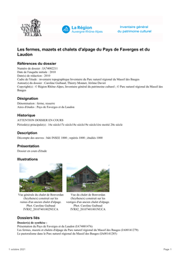 Les Fermes, Mazets Et Chalets D'alpage Du Pays De Faverges Et Du Laudon