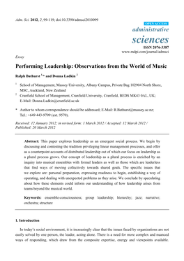 Performing Leadership: Observations from the World of Music
