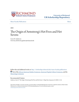 The Origin of Armstrong's Hot Fives and Hot Sevens Gene H