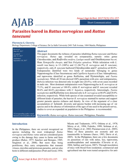 Parasites Bared in Rattus Norvegicus and Rattus Tanezumi